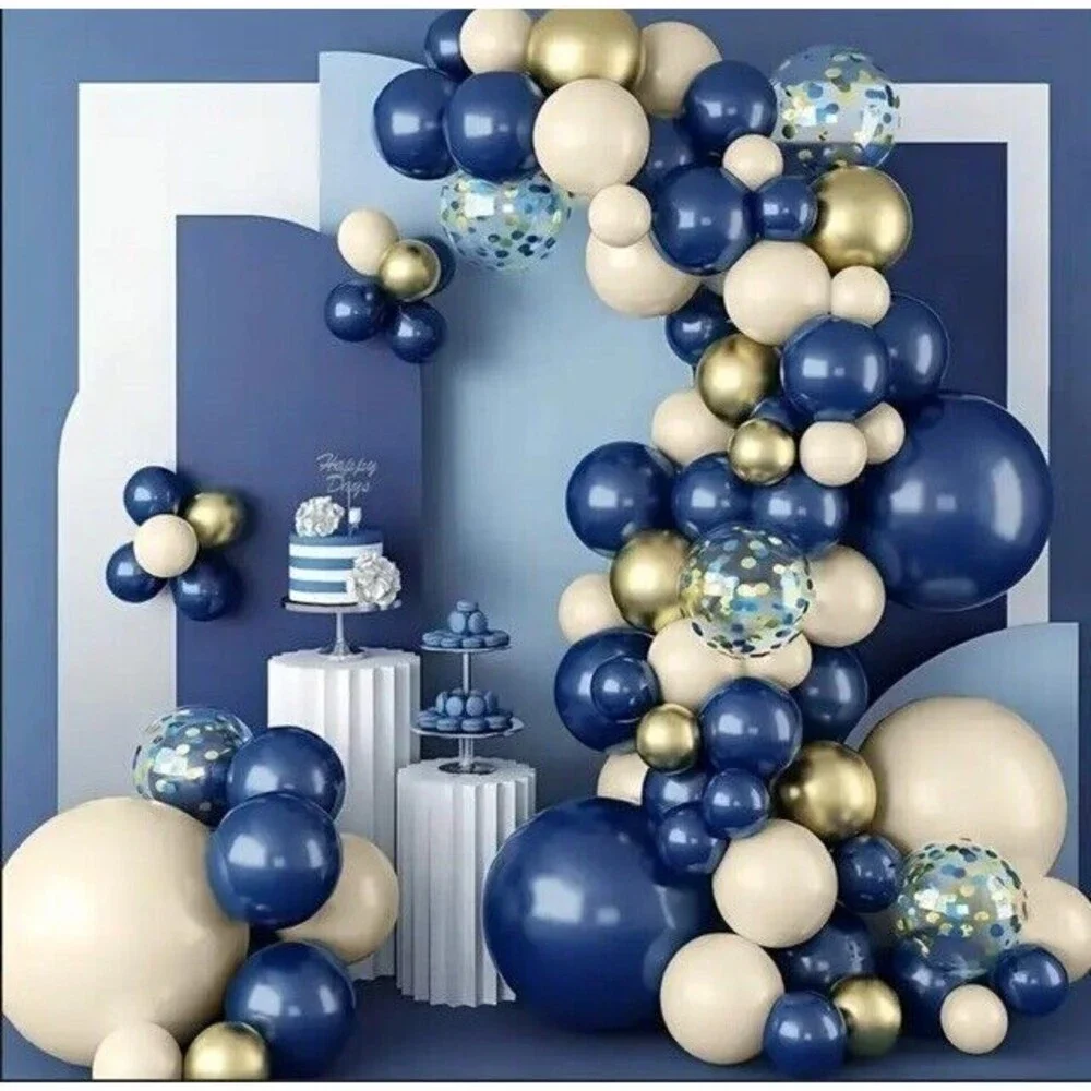 114 Pcs Balloon Kit Set Arch Garland Backdrop Navy, Gold, Sand & Confetti Party